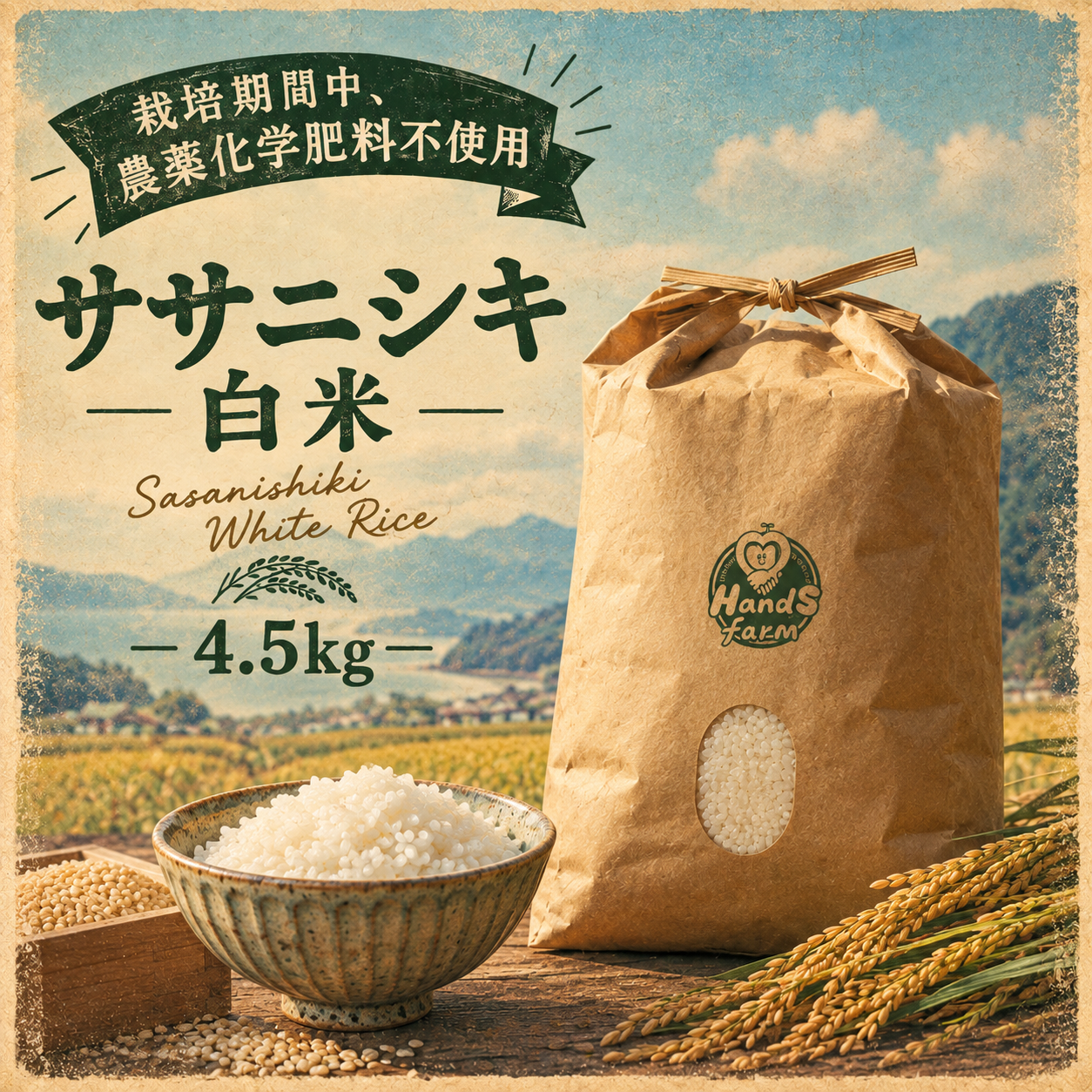 栽培期間中農薬不使用!! 京丹後産『ササニシキ』白米4.5kg：京都府産の