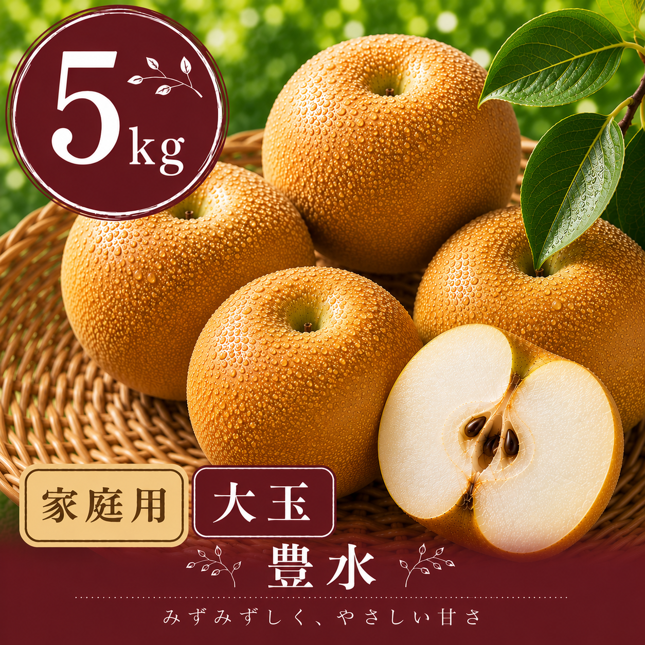 梨：豊水】家庭用 5kg 大玉(7〜12玉)｜千葉の梨農家から朝採れ直送