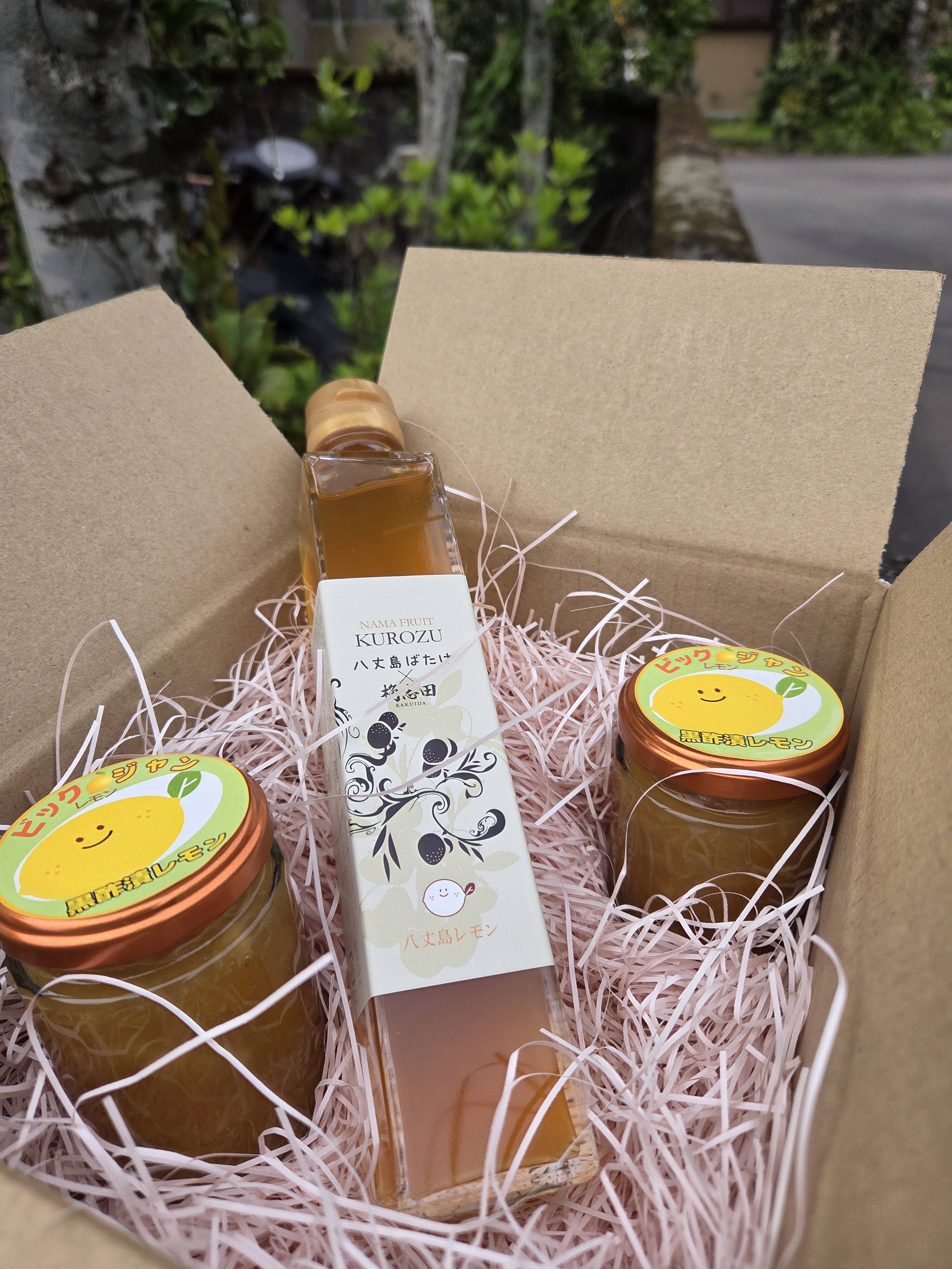 ☆健康酢⭐ 有機三年熟成八丈島レモン黒酢❣ 黒酢200ml&レモンジャン