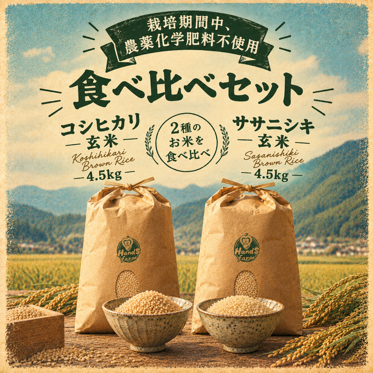 栽培期間中農薬不使用!! 玄米食べ比べセット 京丹後産『コシヒカリ玄米