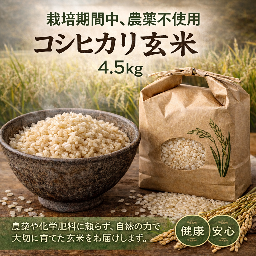 栽培期間中農薬不使用!! 京丹後産『コシヒカリ』玄米4.5kg：京都府産の