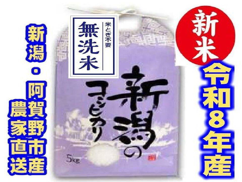 米とぎ不用な新米 令和8年新潟県産 従来種コシヒカリ【無洗米】5kg×1個