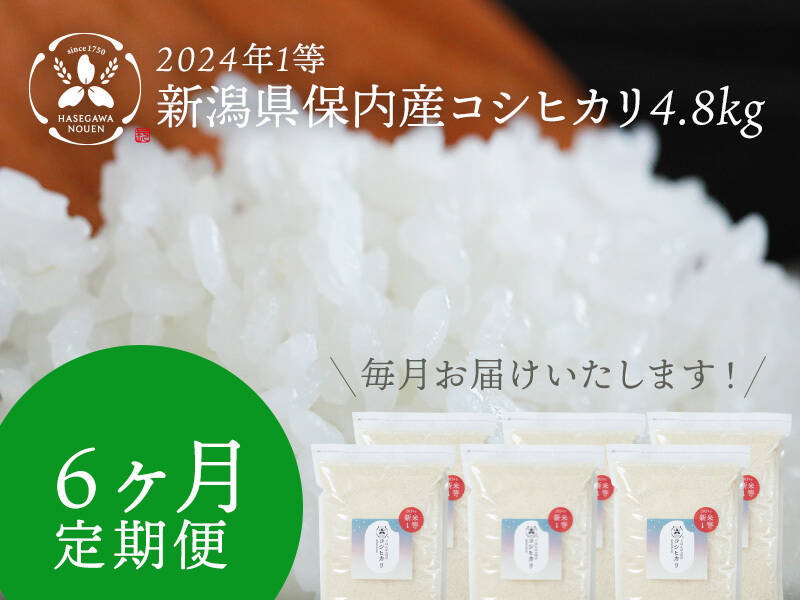 定期便】2024年 新潟県保内産コシヒカリ1等 （4.8kg×6ヶ月