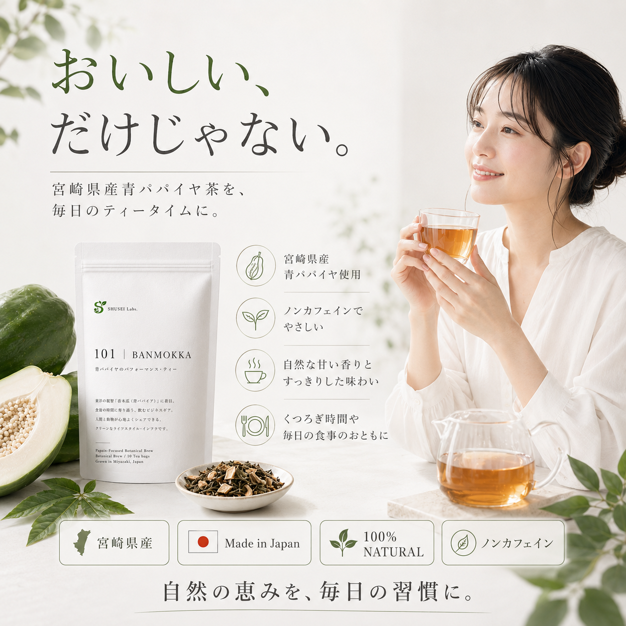 農薬不使用】宮崎県産 青パパイヤ酵素ティー 101 BANMOKKA(7包)｜ノン