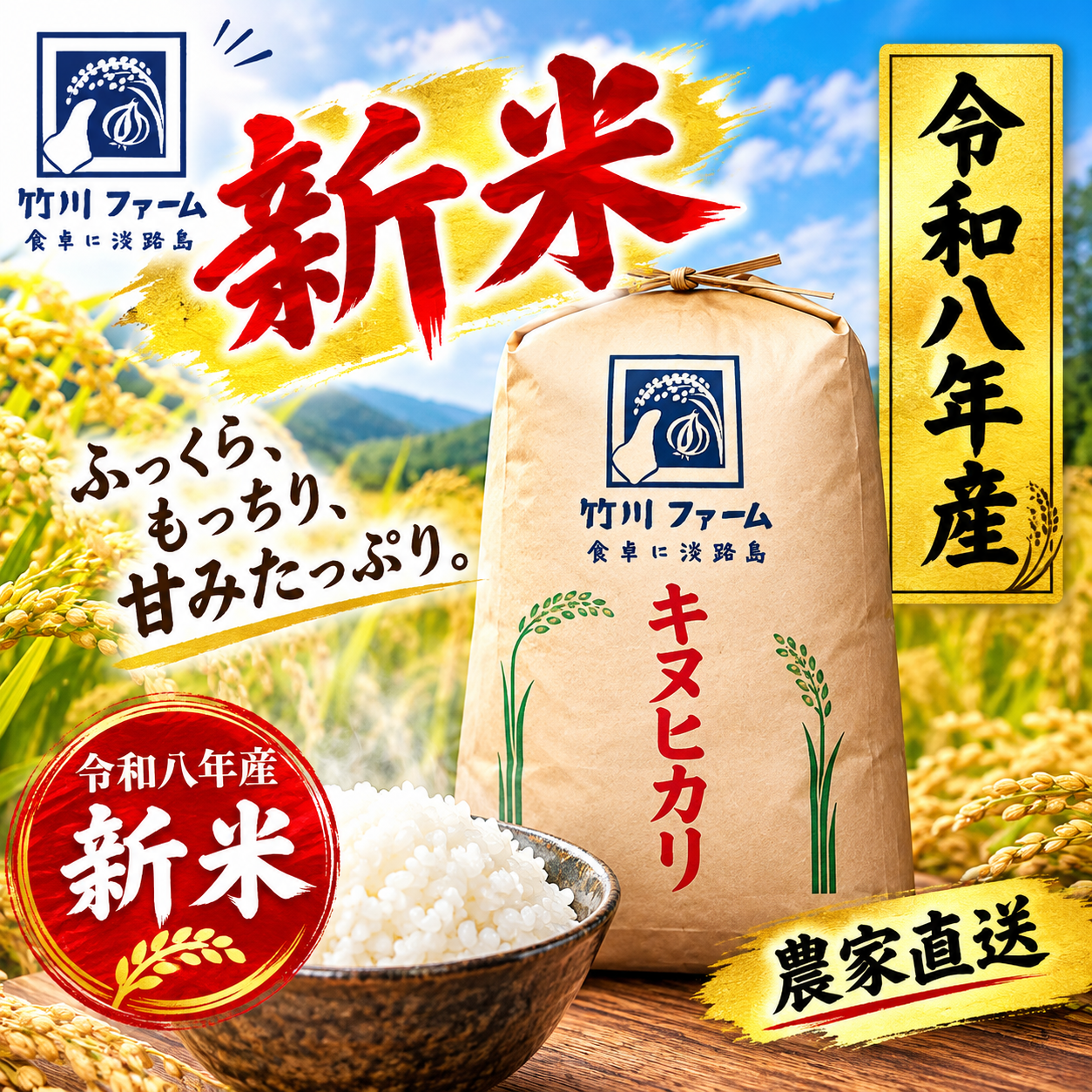 新米大特価品 令和8年 淡路島産キヌヒカリ 玄米30キロ：兵庫県産のお米