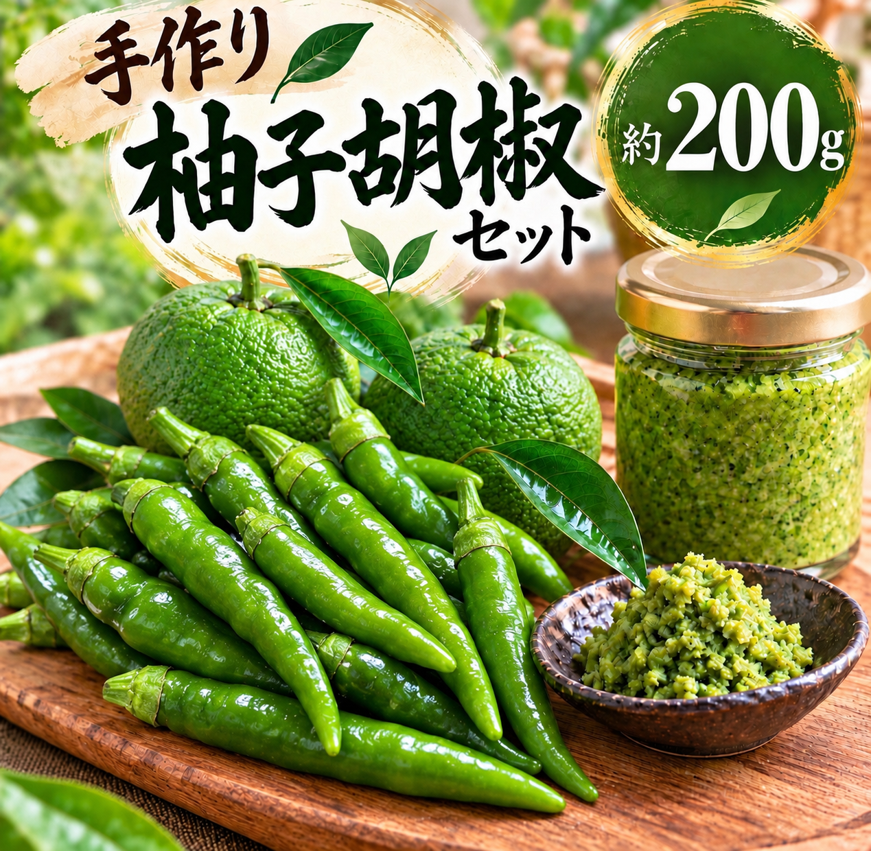 200g 手作りで美味しく楽しく柚子胡椒セット【柚子と青唐辛子】：岡山