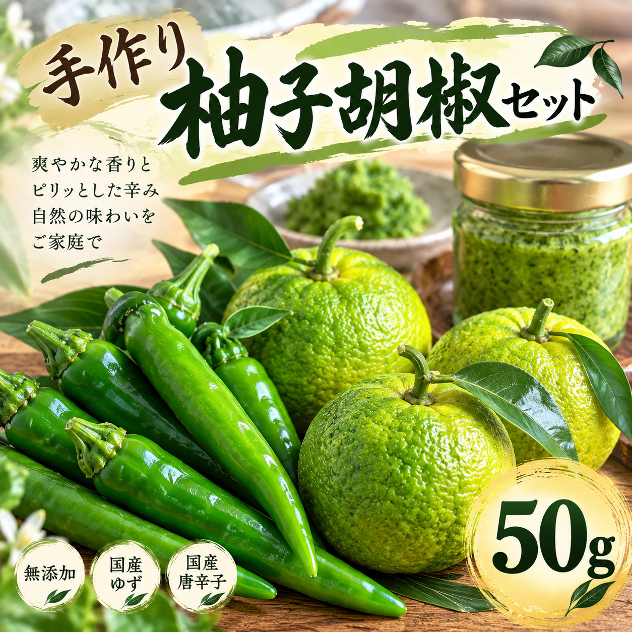 今が旬の手作り柚子胡椒セット【約50g分】：岡山県産の調味料｜食べ