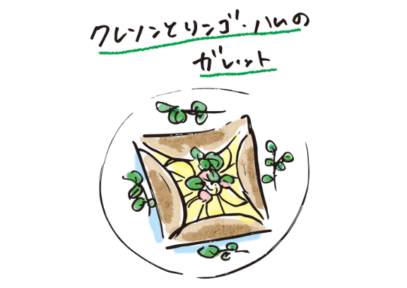 クレソンとリンゴ・ハムのガレット