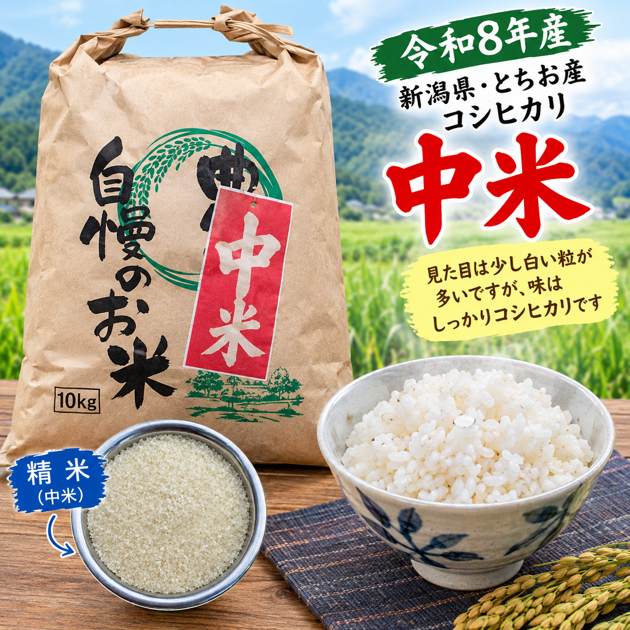 ✨【訳あり・数量限定】令和8年産 新潟・とちお産コシヒカリ 中米 精米
