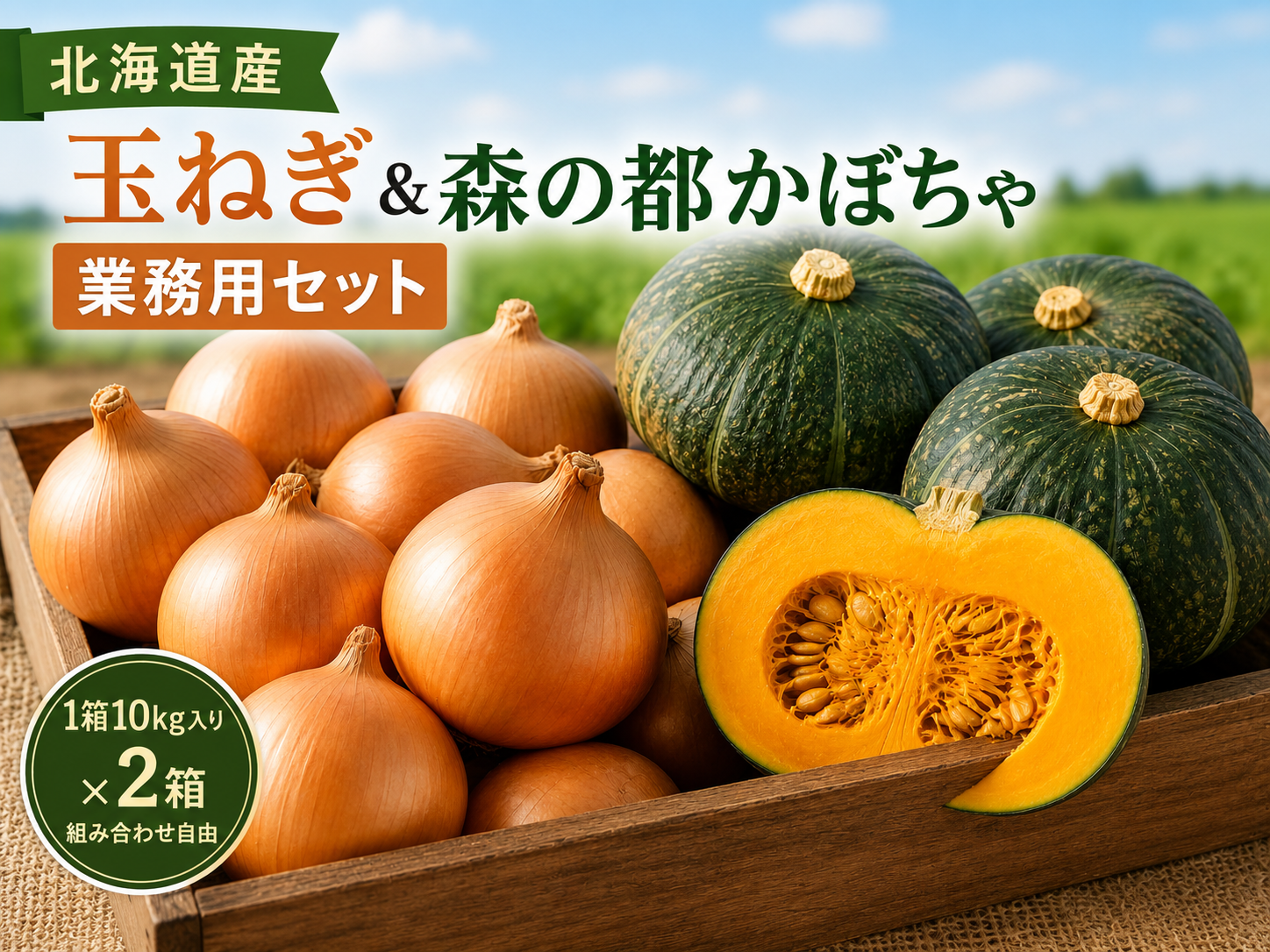 北海道直送】玉ねぎ＆森の都かぼちゃ 業務用20kgセット｜完熟馬ふん