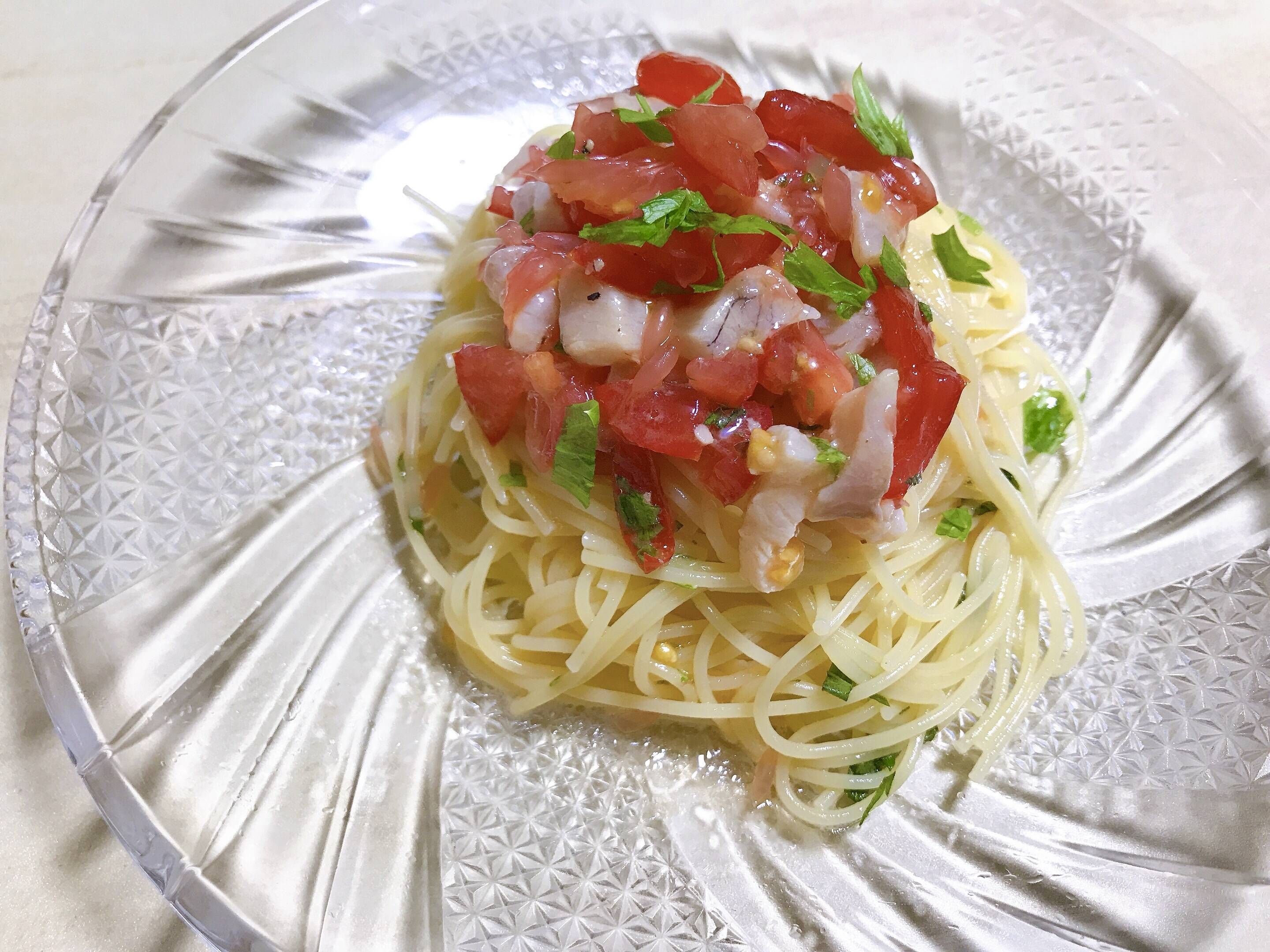 ぶりとグレープフルーツの冷製パスタ