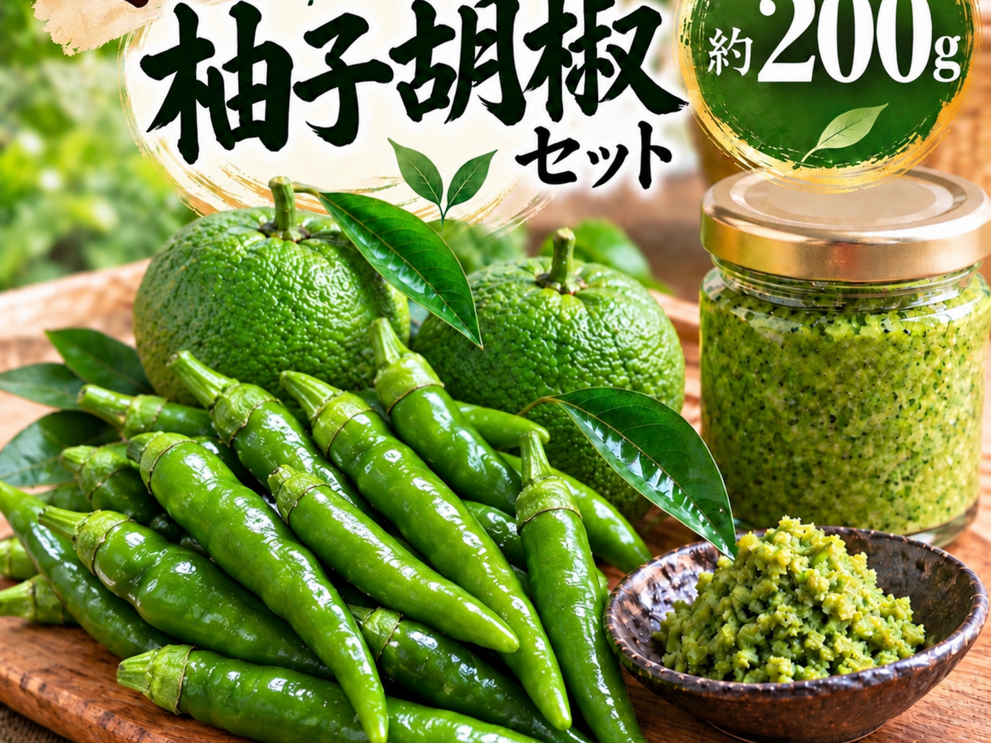 200g 手作りで美味しく楽しく柚子胡椒セット【柚子と青唐辛子】：岡山