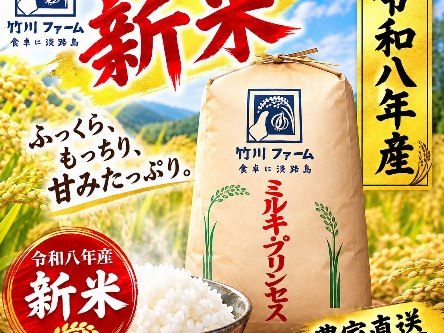 新米令和8年淡路島産 新品種 ミルキープリンセス 100% 精白米 30キロ