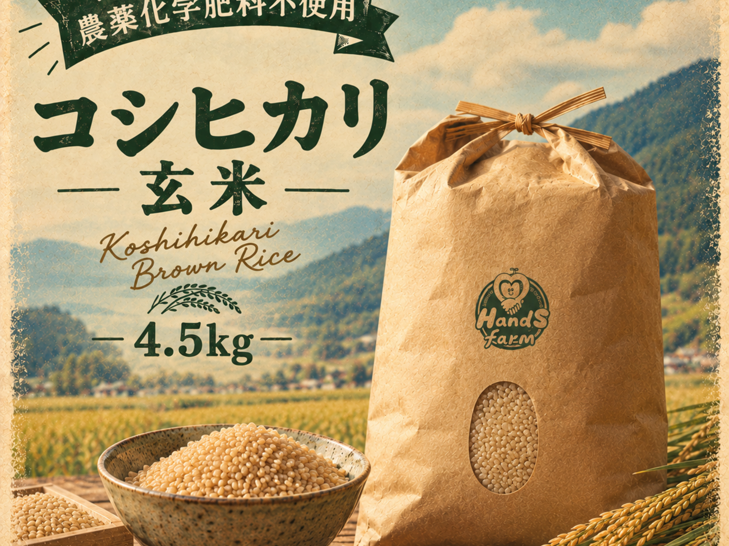 栽培期間中農薬不使用!! 京丹後産『コシヒカリ』玄米4.5kg：京都府産の