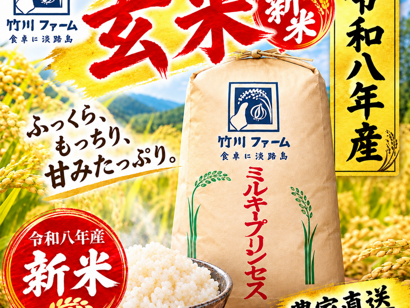 新米令和8年淡路島産 新品種 ミルキープリンセス 100% 玄米 30キロ