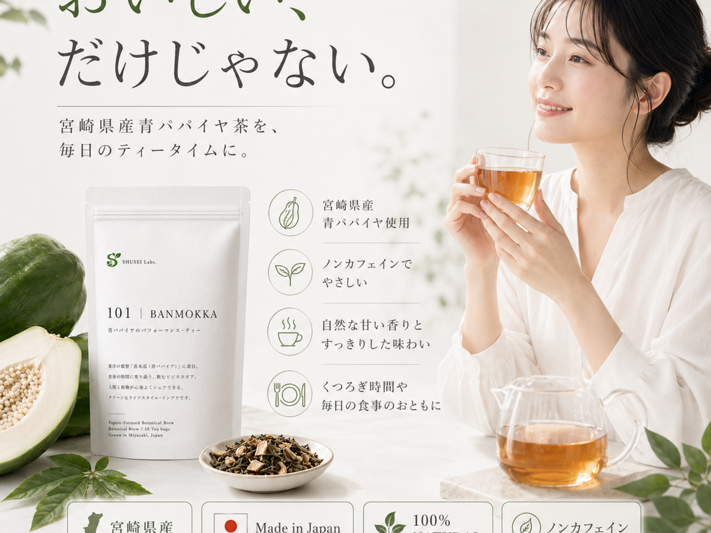 農薬不使用】宮崎県産 青パパイヤ酵素ティー 101 BANMOKKA(7包)｜ノン