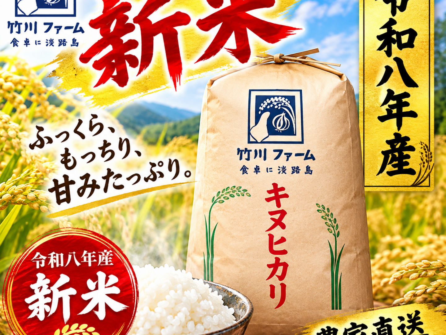 新米大特価品 令和8年 淡路島産キヌヒカリ 玄米30キロ：兵庫県産のお米