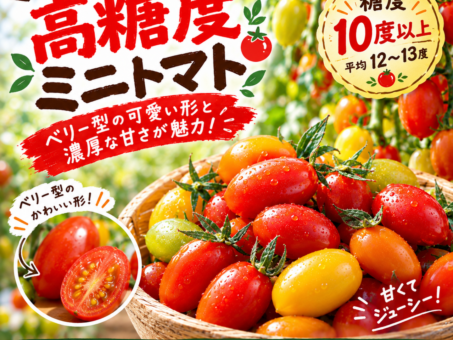 高糖度】イナカカラトマト1KG【彩鮮やか】：山梨県産のトマト｜食べ