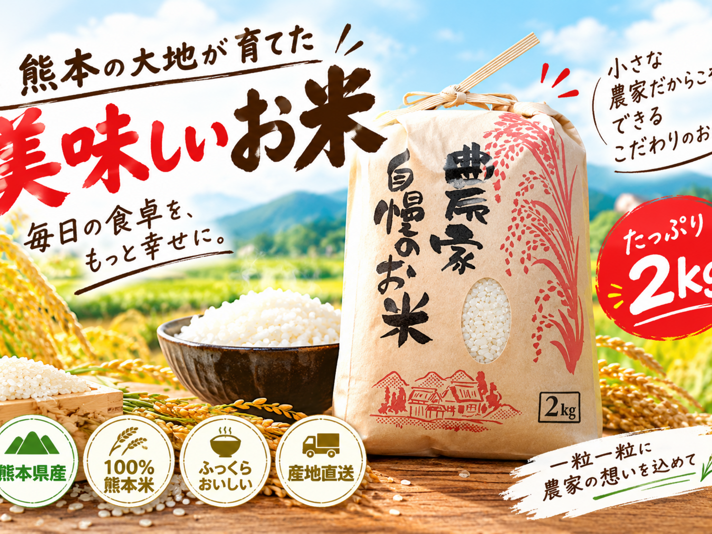 お試し新米 白米 2kg キヌヒカリ 令和8年度産 熊本県産 無洗米 hiro