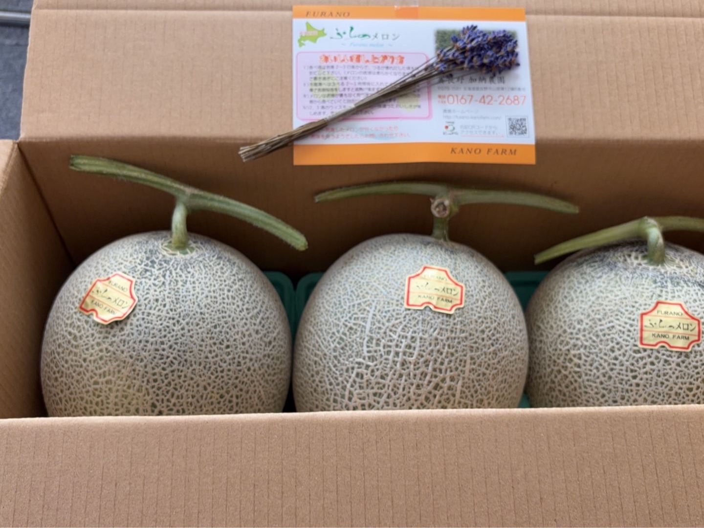 夏ギフト】北海道富良野産 赤肉メロン 大3玉 ラベンダ付：北海道産の