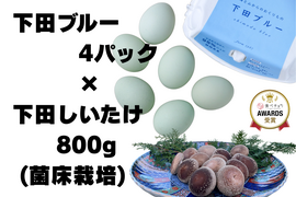 【母の日ギフト】 幸せの青い卵「下田ブルー」４パック、「下田しいたけ」800ｇセット