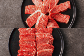 【夏ギフト】カルビ食べ比べセット（三角カルビ＆手切り赤身カルビ）＜自然放牧 黒毛和牛＞