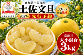 土佐文旦 大小混合3kg 家庭用｜大玉と小玉を食べ比べ｜約5～8玉｜発祥の地・高知県土佐市産｜30日以上低温熟成｜日本ギフト大賞受賞｜柑橘・果物のお取り寄せ｜2027年先行予約｜やの一果彩