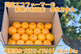 【大玉サイズ(４Ｌ以上）・秀／優混合】≪8㎏≫和歌山有田産！早生みかん
