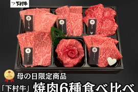 【母の日ギフト】黒毛和牛『下村牛』焼肉6種食べ比べ（カルビ、あかみ、ロース、稀少部位3種　計360g）