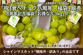 【福袋2025】山梨県産シャインマスカット2.6kg+おまけ600g以上！お得な3.3kg福袋！【8周年記念セット】【ご家庭用】