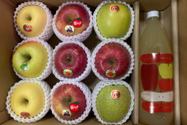 冬ギフト【同梱】🍎りんごジュース1本と🍎ジューシーりんご３キロ🍎◆甘さが違う！葉とらず入り品種ミックス🍎品種指定OK【各種のし対応】