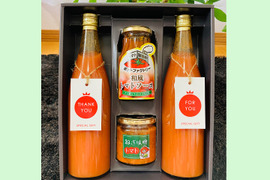 【冬ギフト】１年に1度しか作らない限定トマトジュースと和風トマトソースとご飯のお供「ねぎ味噌トマト」のセット