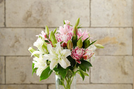 【母の日ギフト】■八重ユリmix5本束■　ギフトラッピング付き　品種指定はできません<(_ _)>