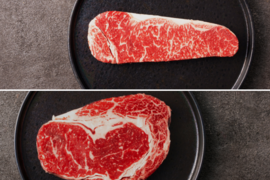 【夏ギフト】豪華ステーキ２種２枚セット（サーロイン・リブロース）＜自然放牧 黒毛和牛＞　熨斗対応可