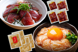 【9周年感謝祭】食べくらべ【天然マグロ鉄火丼の素70g×4袋】＆【沼津産マダイ漬け丼の素50g×4袋】