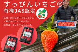 有機JAS認定　茨城県産有機いちご（かおり野　200gｘ2パック）