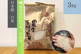 《農薬不使用・肥料除草剤不使用》お日さまたっぷりのお米『日本晴』【白米】3kg・2025年和歌山県産