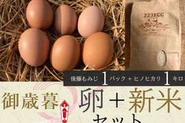 御歳暮［平飼い卵「後藤もみじ」 1パック+ 特別栽培米「ヒノヒカリ」1㎏］223EGG 冬ギフト【新米・令和5年産】