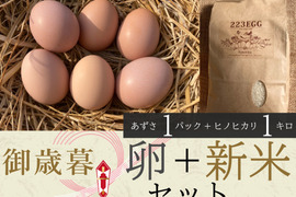 御歳暮［平飼い卵「あずさ」 1パック+ 特別栽培米「ヒノヒカリ」1㎏］223EGG 冬ギフト【新米・令和5年産】
