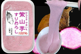 紫山芋１００％すりおろし、 瞬間冷凍、 小分け１００ｇ×６袋、冷凍パック、紫色はアントシアニン、大分市産、農薬・化学肥料不使用、保冷剤入り