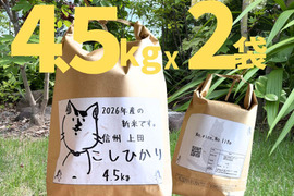 第一次予約‼️ 26年度産新米!! もっちもち!! 信州上田産コシヒカリ白米4.5kgx2袋.  おむすび　お弁当に!!　25年度産新米!!　令和8年新米 農家直送