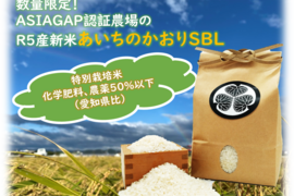 予約受付開始！R5産新米あいちのかおりSBL・5㎏　ASIAGAP認証農場の特別栽培米【化学肥料、農薬50％以下(愛知県比)】・数量限定
