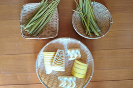 あく抜き済みのふきX2,　竹の子X2..すぐに料理できます。