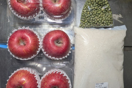 リンゴ、お米、青大豆