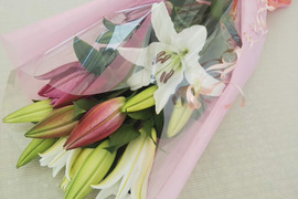 ギフトラッピング　ユリ切り花　5花色おまかせ　　※北海道・沖縄県配送不可※
