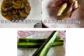 漬物3点セット　きゅうりの醤油漬け200g・みょうがの甘酢漬け100g・きゅうり1漬け3本　群馬県東吾妻町産