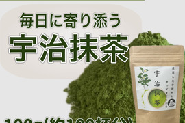 ＊たっぷり大容量サイズ＊【溶かすだけ簡単パウダータイプ】冷茶でも大活躍♪ 華やかな香りと上品な苦味！宇治抹茶　100g (約100杯分)  農薬・化学肥料・除草剤・畜産堆肥不使用　宇治茶100%
