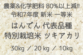 収穫から3日~7日以内の【 生きたお米 】
農薬&化学肥料80%以上大幅減 !!
令和7年度 新米 広島白木町 白米30kg
はんでん 代表品種 特別栽培米 ツキアカリ