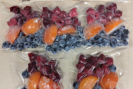 「完熟あんずと２種のベリー」スムージー用冷凍フルーツパック（１００ｇ×５袋）