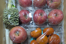 青大豆、ネギ、柿、リンゴ